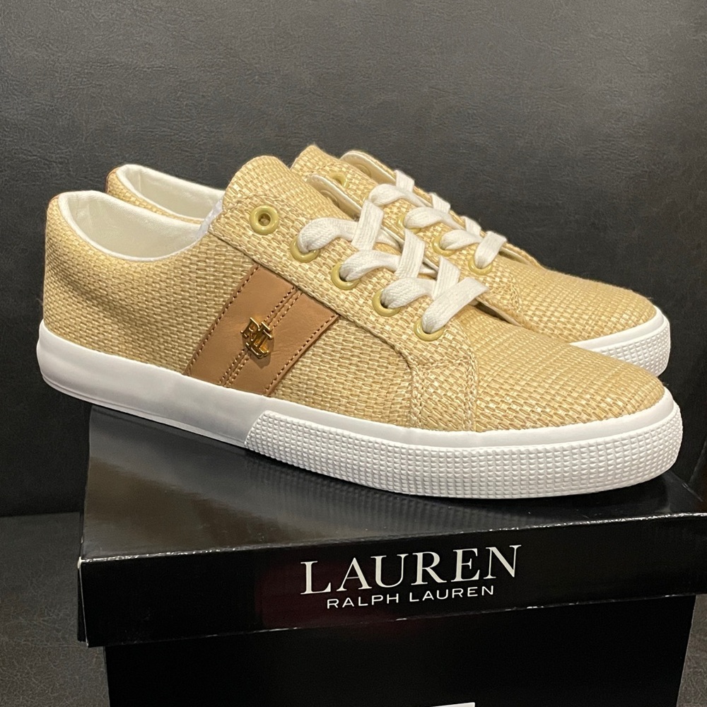 Lauren Ralph Lauren Janson II Straw & Leather Trainer size 8